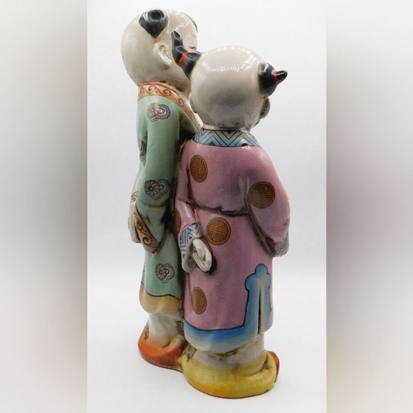 Vintage Antique Japanese Porcelain Polychrome Kutani Imari Double Statue 14"Tall - Picture 7 of 9